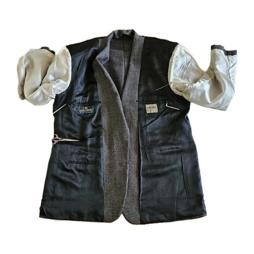 Savile Row Blazer Mens US 46 Black Gray Wool Alpaca Lined 2B Ventless Vtg FLAWS - Picture 10 of 16